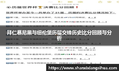 拜仁慕尼黑与纽伦堡历届交锋历史比分回顾与分析